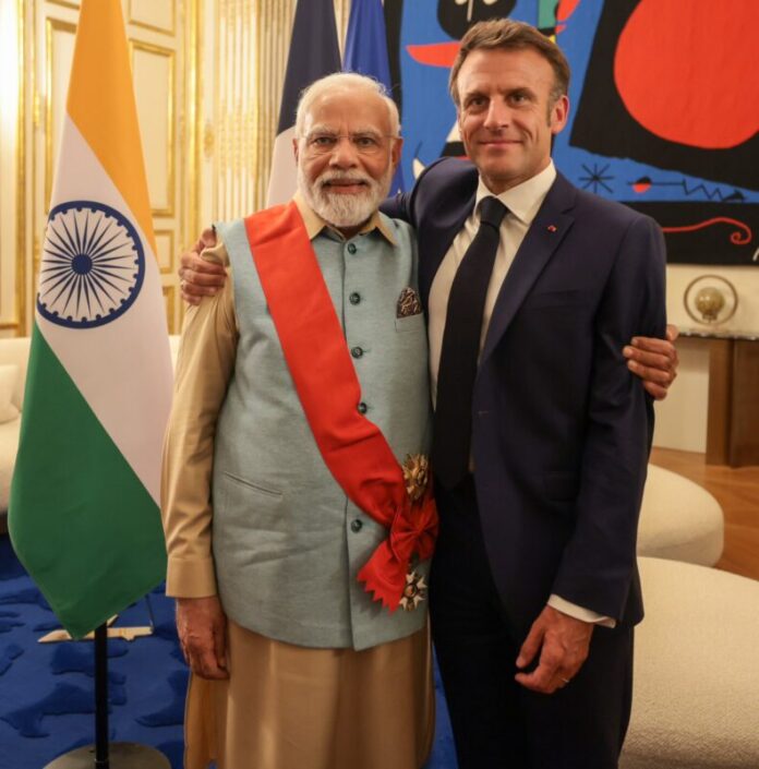 INDIA PM MODI AND French President Emmanuel Macron