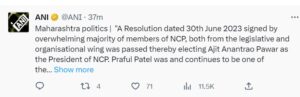 NCP President tweet