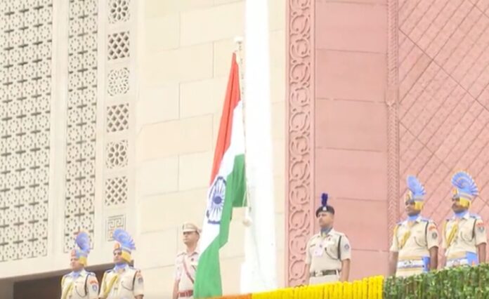 Tricolor hoisted at the new Parliament building