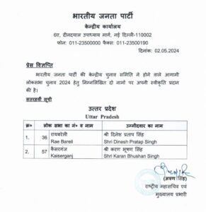 BJP UP list