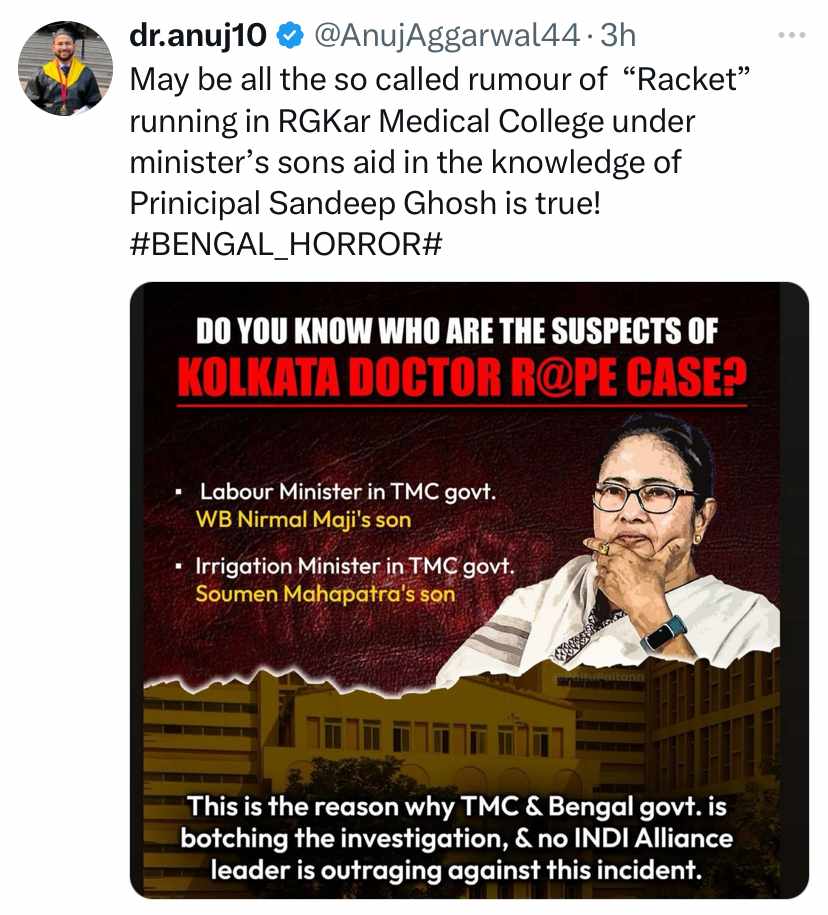 Dr Ajun Tweet on Kolkata Lady Doctor Murder Case