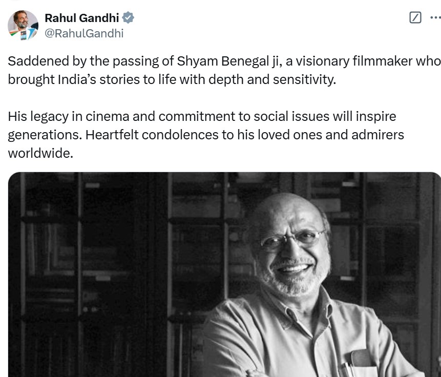 Rahul Gandhi tweet on Shyam Benegal demise 