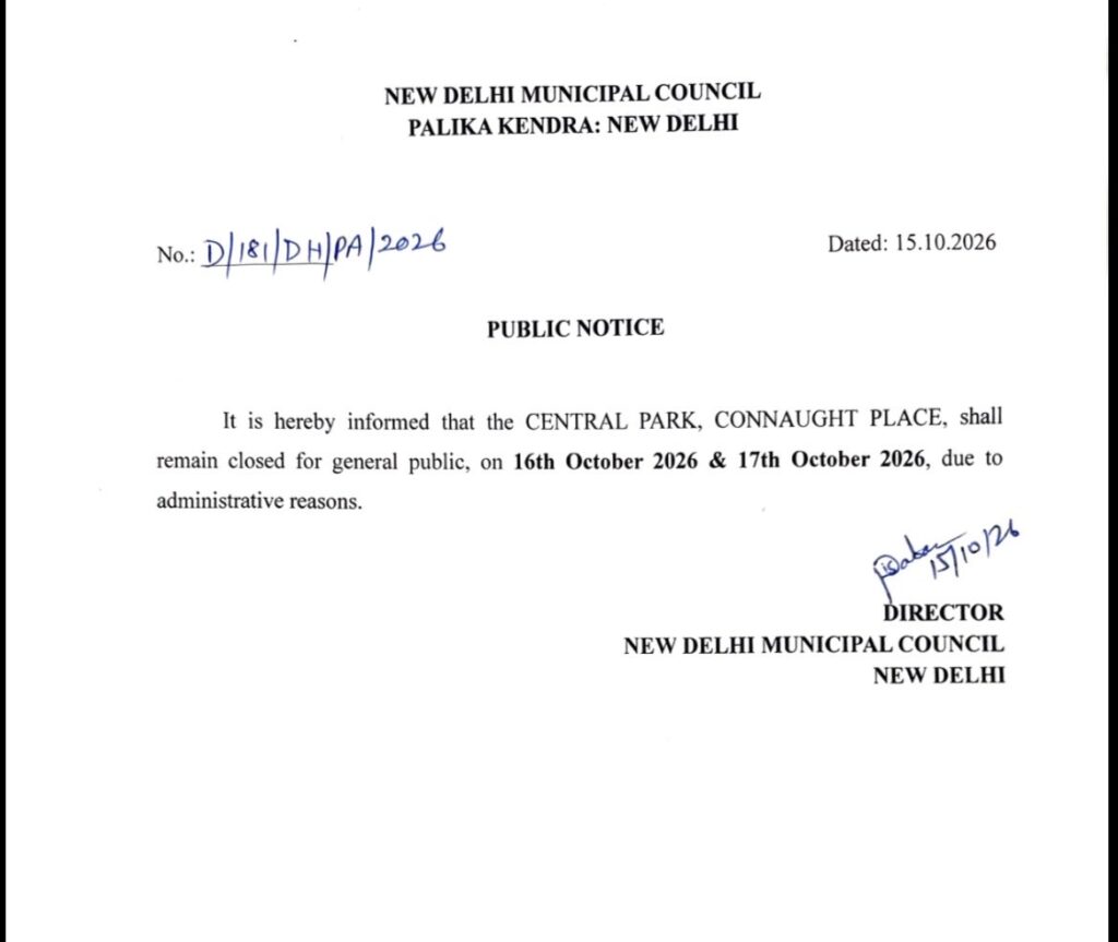 Connaught Place Central Park closed